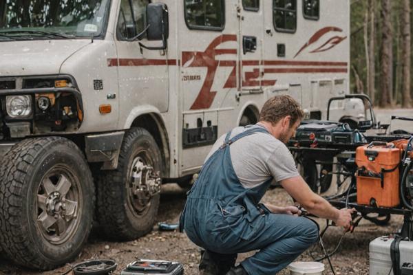 RV technician providing roadside help